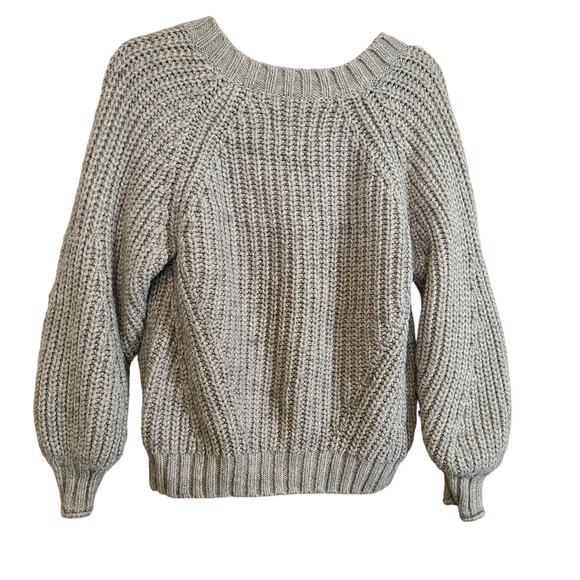 American Eagle Womens Cozy Gray Chunky Knit Sweater Size Small Balloon Sleeve - Picture 2 of 7